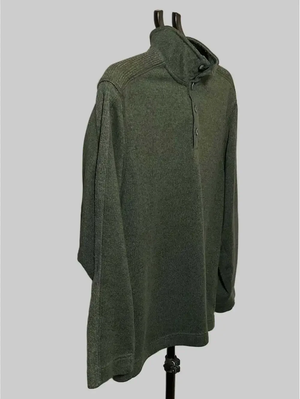 Van Heusen Mock Neck Button Pullover Sweater Mens Size L Olive Green
